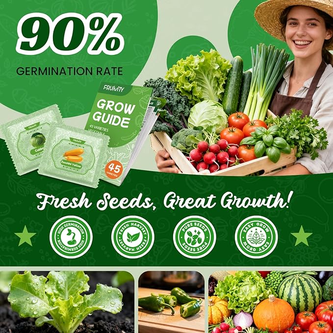 45 Heirloom Vegetable Seeds Variety Pack - 17,000+ Garden Seeds for Planting Indoor & Outdoor - Seed Vault Kit with Tomato, Cabbage- Home Garden Seeds for Hydroponic, Women, Friend Gift