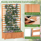 HAPPYGRILL Raised Garden Bed with Trellis, 59" Tall Wooden Elevated Planter Box w/Liner, Drainage, Detachable Base Panel for Climbing Plant Vine Flower, Outdoor Planter w/Trellis for Patio (1)