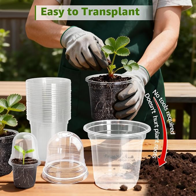MIXC Clear Nursery Pots with Humidity Domes, 5/4/3.5 Inch Reinforced Transparent Plastic Pots for Planting with Drainage Holes for Seedlings, 30 Pack