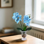 Jusdreen Artificial Blue Orchid in Glass Vase, Realistic Phalaenopsis Arrangement with Potting for Home Office Table Decor, 14.5 Inch Orchid Centerpiece
