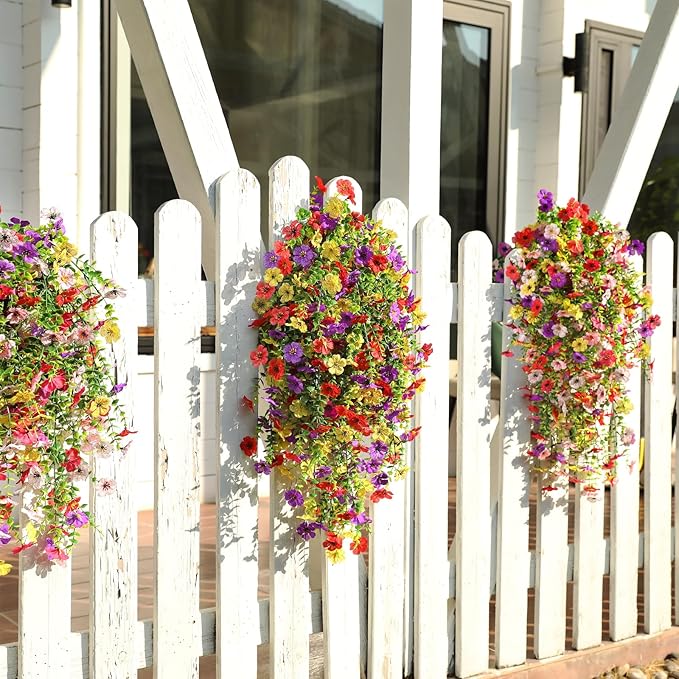 Artificial Flowers for Outdoors Spring Decor, 6 Bundles UV Resistant Realistic Fuax Silk Hanging Flowers, Fake Plants for Planter Indoor Outside Garden Porch Patio Balcony Yard(Mix