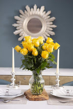 KaBloom - Bouquet of 18 Fresh Yellow Roses (Farm-Fresh, Long-Stem) with Vase - Fresh Flowers for Birthday, Valentine's & Mother's Day