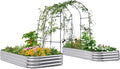 KING BIRD Raised Garden Bed with Arched Trellis Galvanized Planter Garden Box Outdoor for Gardening, Climbing Vegetables, Flowers Silver, 7.87x3.94x0.98 Ft 2PCS