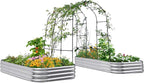 KING BIRD Raised Garden Bed with Arched Trellis Galvanized Planter Garden Box Outdoor for Gardening, Climbing Vegetables, Flowers Silver, 7.87x3.94x0.98 Ft 2PCS
