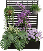 Metal Raised Garden Bed with Trellis & Privacy Screen, 71.5"x47"x16" Galvanized Metal Planter Box with Wheels & Drainage Holes for Patio Balcony Climbing Plants Flowers Vegetable, Black