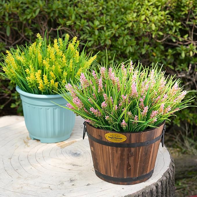 20 Bundles Artificial Plants Outdoor, UV Resistant Fake Flowers， Realistic Faux Lavender Shrubs for Porch Garden Window Box Home Decoration (Pink)