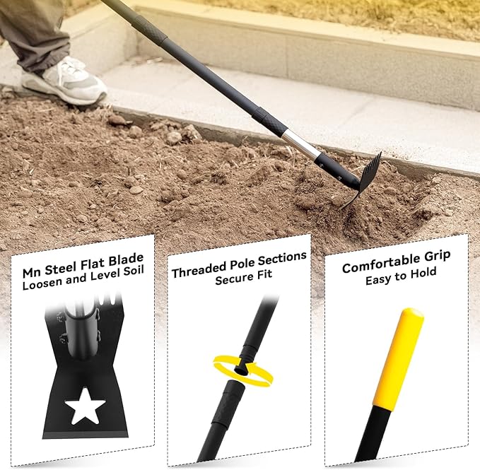 Weed Puller Tool with Long Handle 68", 2-in-1 Manual Weeds Remover, Heavy Duty Weed Rake and Garden Hoe Combo, Stand Up Weeder Uprooting Weeding Pull Tool for Garden Yard Lawn Patio