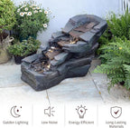 Sunlinua 28.6" L Outdoor Water Fountain with 3 Tiers Large Cascading Realistic Tree Trunk Waterfall Fountains with LED Lights Outdoor Water Fountain for Garden Patio Backyard Porch Home Decor