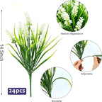 Geegoods Artificial Plants Flowers Outdoor – 24 Bundles UV Resistant Faux Lavender Flowers with Monkey Grass for Garden Porch Window Patio Hanging Planter Decor