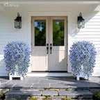 Artificial Hanging Flowers for Outdoors Spring Summer Decoration, 8PCS UV Resistant Silk Fake Hanging Plants for Patio Porch Front Yard Window Garden Indoor Decor(Blue,8PCS)