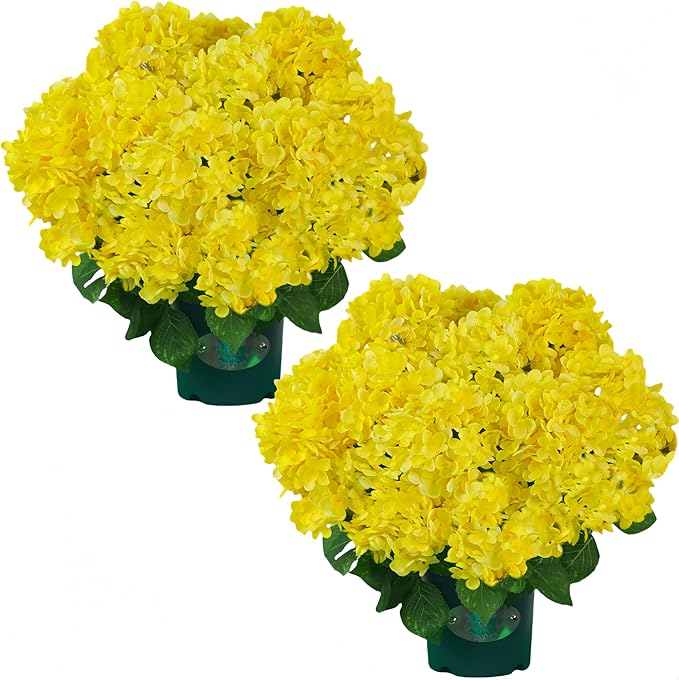 QIANYUN Artificial Topiary for Outdoors -20” Potted Plant Fake Hydrangea Bush-UV Resistant Artificial Outdoor Plants for Front Porch, Garden, Yard, Patio Decor (Yellow)