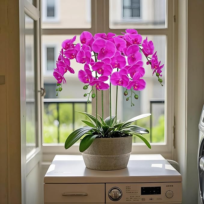 Htmeing 38 Inch Artificial Phalaenopsis Flowers Branches Real Touch (Not Silk) Orchids Flowers for Home Office Wedding Decoration,Pack of 2 (Rose red)
