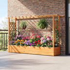BECOMFORT Raised Garden Bed with Trellis & Hanging Roof, 45" Tall Fir Wood Planter Box with Drainage Holes, Outdoor Elevated Garden Planter for Climbing Vines (Orange, 79" Lx17.5 Wx45 H)