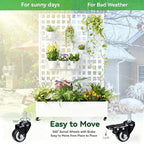 Metal Planter Box with Trellis, 71"x47"x16" Raised Garden Bed Outdoor with Privacy Screen & Lattice Trellis & Lockable Casters, Vertical Garden Box with Drainage Hole for Climbing Plants, Vegetable