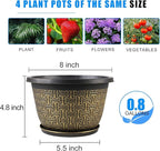Nooulap 8 Inch Plant Pots, 4 Pack Flower Pot Outdoor with Drainage Holes & Trays, Retro Antique Imitation Decorative Garden Plastic Planters Pots for Plants Indoor Sets for Houseplants