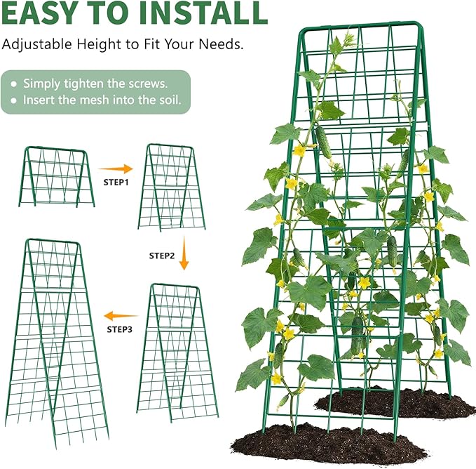 2 Pack Cucumber Trellis, 71" High Foldable A-Frame Garden Trellis for Raised Bed Garden Grow Support with Plant Support Clips Ties for Cucumber,Tomato, Climbing Plants and Flowers