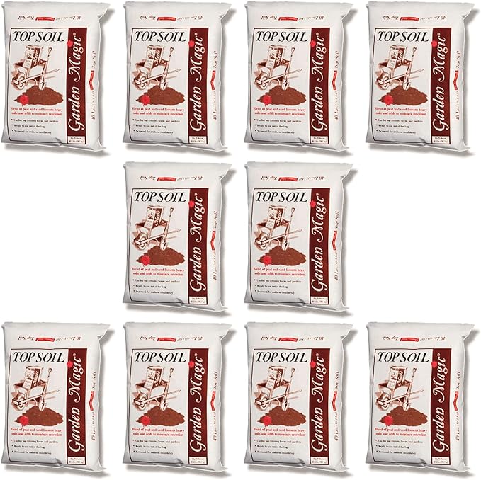 Michigan Peat 10 Pack Garden Magic Indoor and Outdoor Organic Planting Potting Topsoil Mix Blend with Moisture Retention, 40-Pound Bag