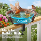 VIVOHOME Deck Mounted Bird Bath for Outside, Weather-Resistant ABS Bird Bath and Feeder with Adjustable Metal Clamp for Railing, Fence, Balcony, 1.45 Gallons, Bronze