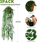 2 Pcs Faux Eucalyptus Vine Ivy Vine Artificial Hanging Plant Faux Plant Fake Potted Greenery for Wall Living Room Home Shelf Office Bathroom Outdoor Indoor Decor (Type 1)