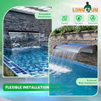 with lid Waterfall Pool Fountain, LONGRUN Acrylic Waterfall Spillway for Pools and Ponds - 11.8" Wide Decorative Water Feature for Swimming Pools, Koi Ponds, and Garden