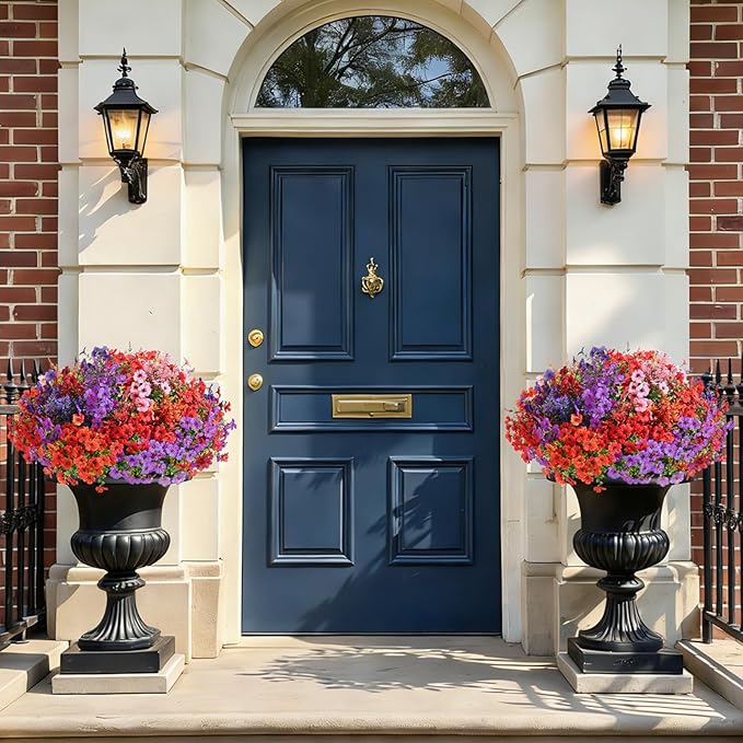 SHareconn 24 Bundles Artificial Flowers for Outdoors Decoration, Faux Plants Fake Silk Colorful Daisy Eucalyptus Lavender, UV Resistant for Outside Home Porch Indoor Spring Decor, 6 Colors incl. Brown