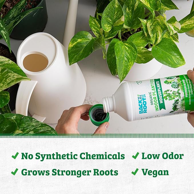 Back to the Roots Natural & Organic Indoor Plant Food (16oz Value Size - 95 Feeds!), Great for Houseplants, Low Odor, Vegan, Easy to Apply Liquid Formula