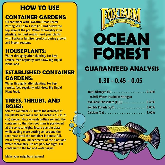 FoxFarm Ocean Forest Potting Soil, 1.5cu ft (Pack of 4) - Light, Aerated Texture, Designed for All Container Plants