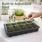 Gardzen 10-Pack Seed Starter Kits, Reusable Plant Germination Trays with Total 150-Cell, Seed Starter Tray with Humidity Vented Domes and Bases for Starting Vegetable Flower Herb Seeds 15" x 9"