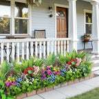 Alupssuc 24Pcs Artificial Flowers and Plants,UV Resistant & No Fade Fake Plastic Greenery Shrubs for Home Garden, Pathway, Front Porch-Spring Summer Decor, Indoor/Outdoor Use,Red Purple Pink Blue
