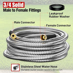 Short Garden Hose 5 ft, Male to Female Heavy Duty Stainless Steel Small Water Hose Extende Connector, Flexible No Kinks, Leakproof 3/4 in Fittings, Lightweight Leader Hose for Patio, Lawn