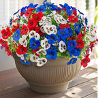 36 Pcs Artificial Fake Pansy Flowers for Outdoor, UV Resistant Faux Silk Pansies Patriotic Flowers for Outside for Planter Front Door Porch Patio Window 4th of July Home Decor(36, Red, White, Blue)