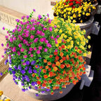 24 Bundles Outdoor Artificial Flowers UV Resistant Fake Boxwood Plants, Faux Greenery for Indoor Outside Hanging Plants Garden Porch Window Box Home Wedding Farmhouse Décor (Magenta)