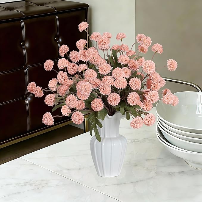 12Pcs Fake Kiku Flowers, Artificial Small Chrysanthemum Balls with Stems, Faux Silk Mini Pompon Mums for Vase Floral Arrangement DIY Bouquets Wedding Party Table Centerpieces Home Decor (No Vase)