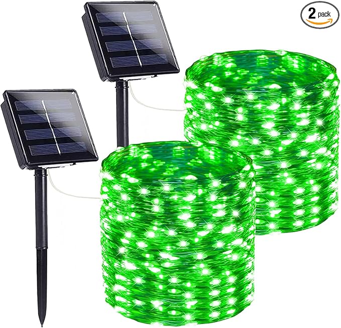 Extra-Long 144FT Solar String Lights for Outside, 2 Pack 400LED Solar St. Patrick's Day Lights Waterproof, Copper Wire 8 Modes Twinkle Fairy Lights Outdoor for Tree Garden Party Xmas Decor (Green)