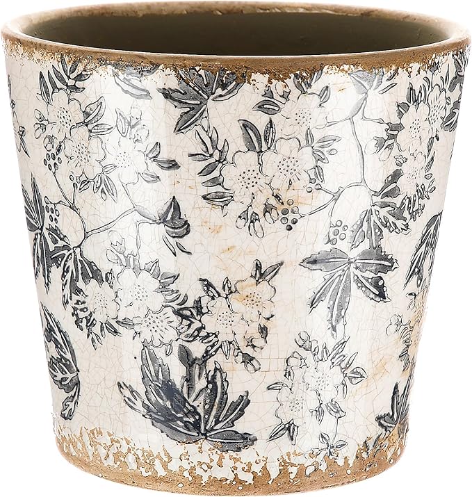 Beeveer Farmhouse Ceramic Planter 5.5 Inch Large Plants Pot Crack Beige Gray Flowers Plant Pots with Drainage Hole Indoor Plants Kitchen Rustic Antique Decor Gift
