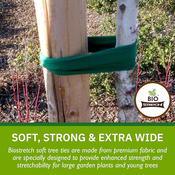 Bio-Stretch Extra Wide Soft Tree Ties - Strong & Stretchy Support for Large Plants & Young Trees - Cut-to-Length Green Garden Tape for Home & Professional Gardening (52 ft / 16M)