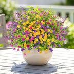 ATTGREAT Artificial Spring Flowers Outdoors UV Resistant Fake Greenery Plants Realistic Plastic Flowers Outside Faux Silk Wildflowers for Home Planter Porch Garden Decor, 6 Bundles (Multicolor)