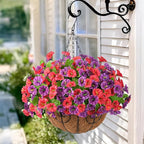 Homsunny Artificial Fake Hanging Flowers with Basket for Outdoors, Faux Silk Petunias Flower Spring Summer Decor UV Resistant Look Real Outside Patio Front Porch Decorations
