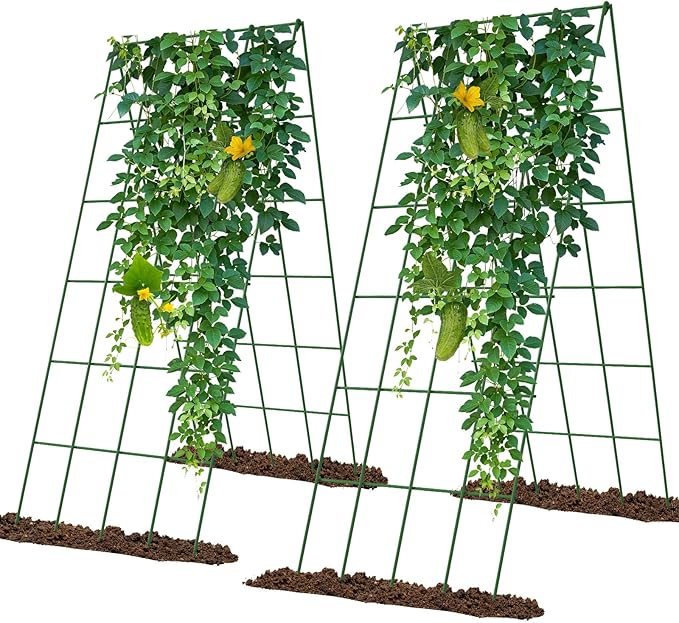 Cucumber Trellis 2 Pack, Foldable A-Frame Garden Trellis for Raised Bed Garden Grow Support with Plant Support Clips, Twist Ties, Plastic Ties, for Cucumber,Tomato, Climbing Plants and Flowers