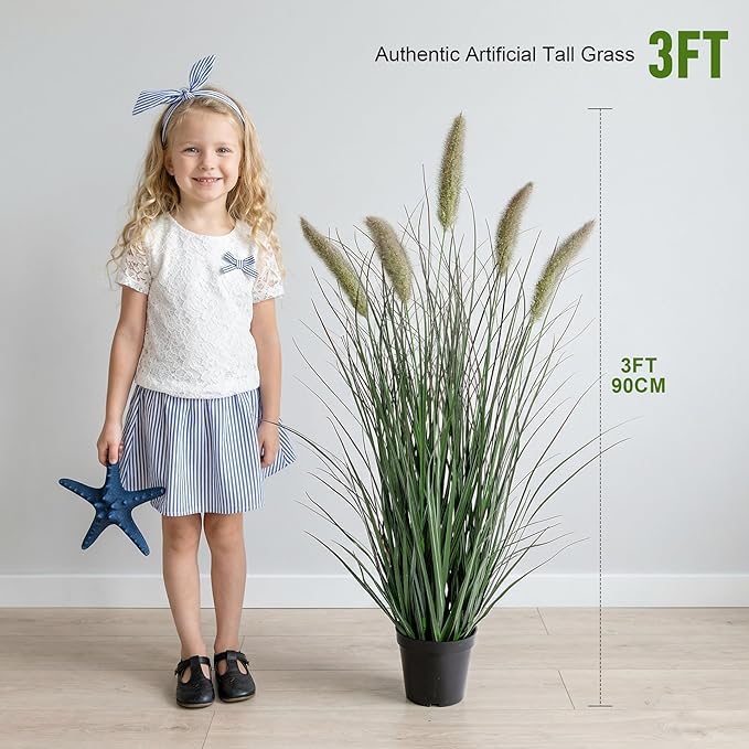Artificial Cattail Reed Grass Plants Indoor,Faux Cattail Grass Plant Artificial Plant Grass Outdoor,Fake Grass Tall Green Onions Fake Plant, Living Room Kitchen Office Decor 36“ 1 PCS