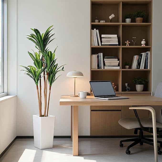 Garvee 4.8FT Artificial Dracaena Plant, Faux Yucca Tree in White Tall Planter, Artificial Trees Fake Floor Plant in Pot for Home Office Indoor Outdoor Decor