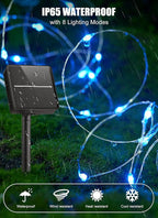 Minetom Solar String Lights for Outside, 33Ft 100 LED Outdoor Solar Fairy Lights, 8 Modes Balcony Lights for Tree Patio Christmas Party Decor (Blue and White)