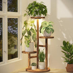 iDavosic.ly 3 Tier Plant Stand Indoor with Grow Light, Tiered Corner Wood Multiple Flower Holder Shelf, Tall Orchid Display Rack for Living Room Bedroom, Brown