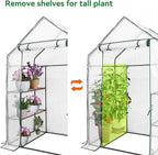 Heyfurni Walk in Greenhouse with 3 Tier 6 Shelves,2 More Bottom Shelves Reinforced Plant House, Growhouse/Green House for Outdoor,PE Cover 143x73x195cm