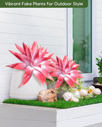 Velener Artificial Agave Plant Set, 28 Inch, Faux Aesthetic Plants for Home Decor, Realistic Fake Red and White Agave Plants Indoor Without Pot, Set of 2