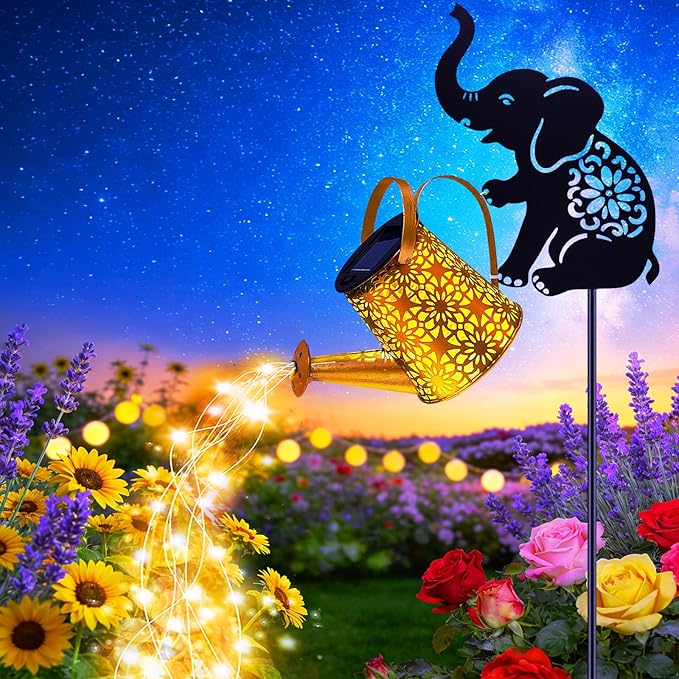 Solar Watering_Can Lights, Elephant Hanging Lantern Solar Lights Outdoor, Birthday Gifts for Mom Women Mother's Day, Waterproof Garden Decor Outside Patio Yard Pathway Backyard