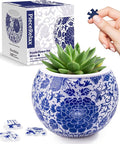 PieceRelax 3D Puzzle Planter - Oriental Floral Ornament - Small Round Plant Pots with Drainage, for Mom, Home Decor Flower Pots for Indoor Cactus, Succulents Pots [K1101]