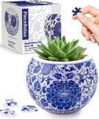 PieceRelax 3D Puzzle Planter - Oriental Floral Ornament - Small Round Plant Pots with Drainage, for Mom, Home Decor Flower Pots for Indoor Cactus, Succulents Pots [K1101]