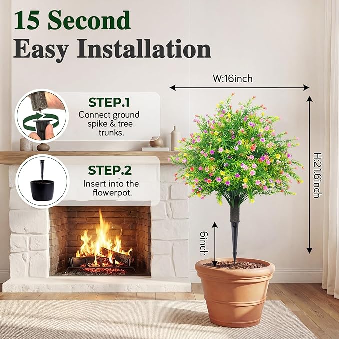 PATIO CHOICE Topiary Trees Artificial Outdoor Boxwood Ball Trees with Ground Spike Set of 2 22" Fake Outdoor Plants Faux Bushes and Shrubs Decorations for Outdoor Indoor Front Porch Garden
