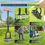 Sakerplus Aerator Lawn Tool, Spike Lawn Aerator with Auto-Return Self-Cleaning Tines, Anti-Fatigue Comfort Pad, Reinforced Anti-Breakage Joints, 15 Steel Tines for Garden Healthy Grass Aeration-Orange